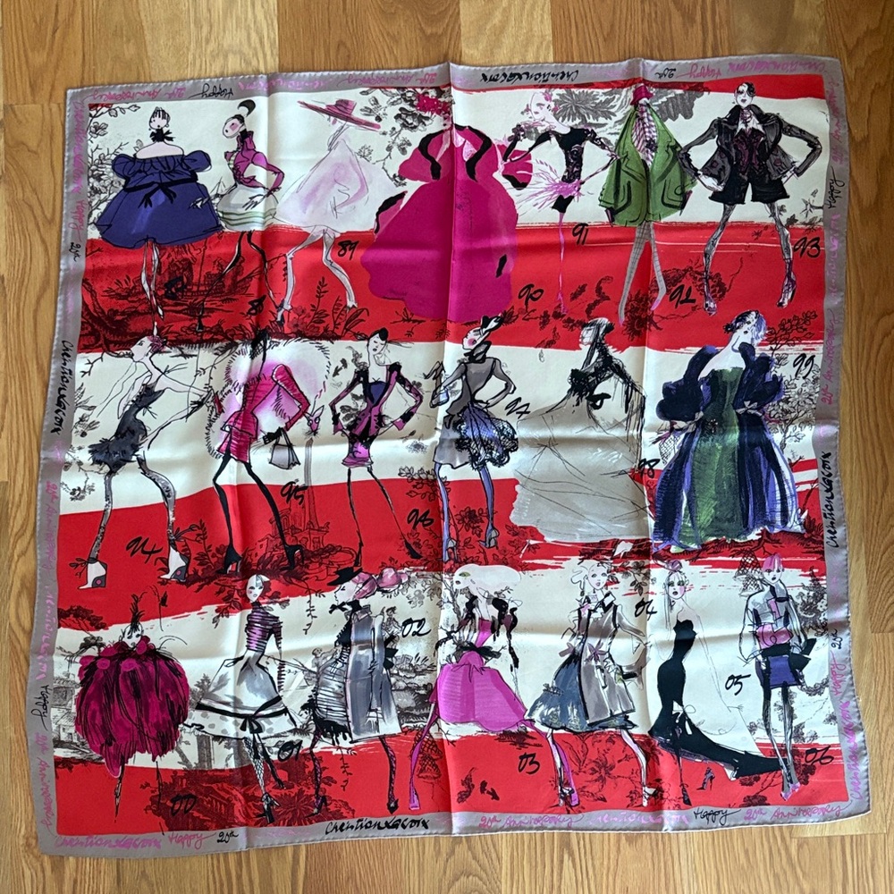 Christian Lacroix Multicolor Fashion 20th Anniversary Vintage Silk Scarf
